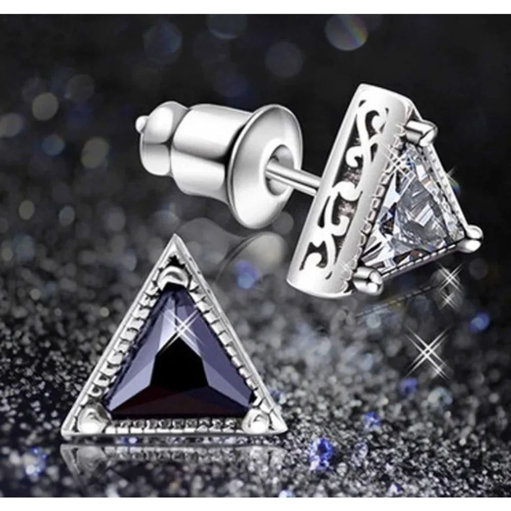 Trillion Cut‎ Simulated Diamond 925 Sterling Silver Triangle Stud Earrings